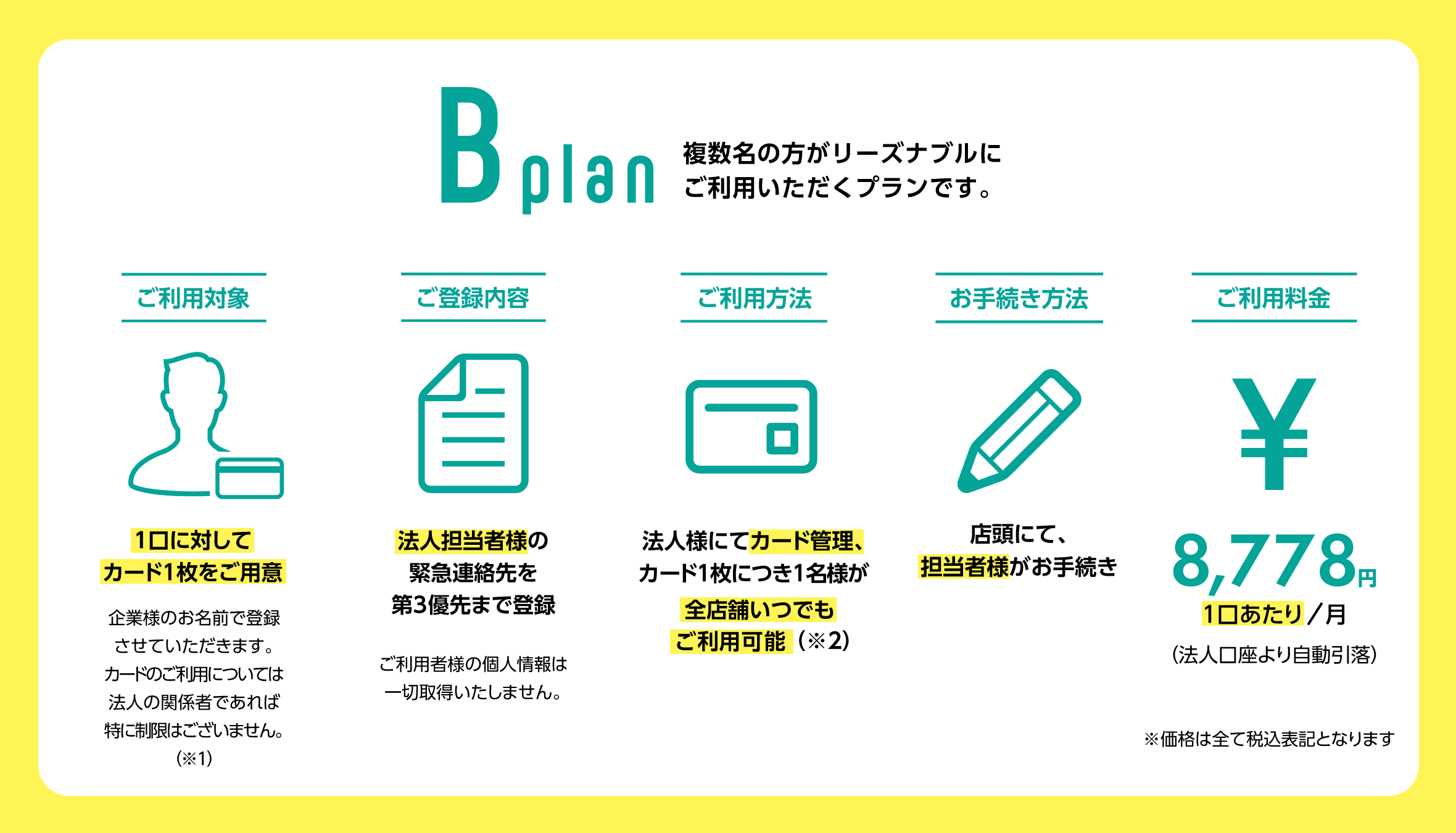Bプラン 複数目の方がリーズナブルにご利用いただくプランです。